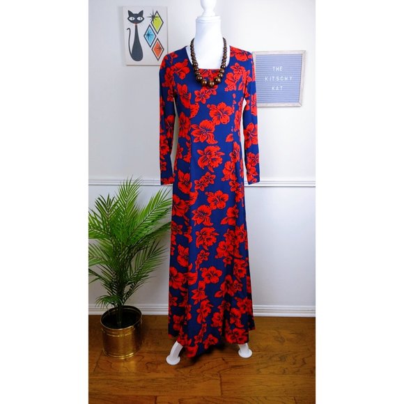 Vtg Branigans 60s Floral Mod Maxi Dress - Picture 3 of 11
